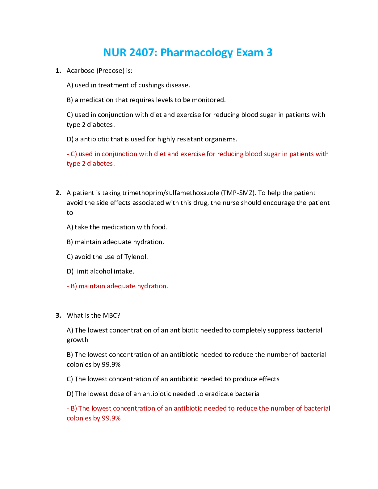 Preview image for NUR 2407 / NUR2407: Pharmacology Exam 3 (Latest 2021/2022) Rasmussen